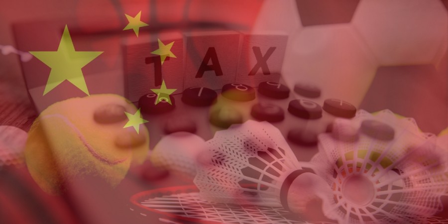 China Flag with sports and tax background China Flag with sports and tax background