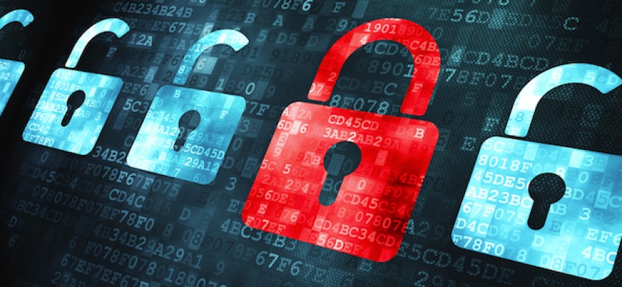Unlocked and locked locks on data background Unlocked and locked locks on data background