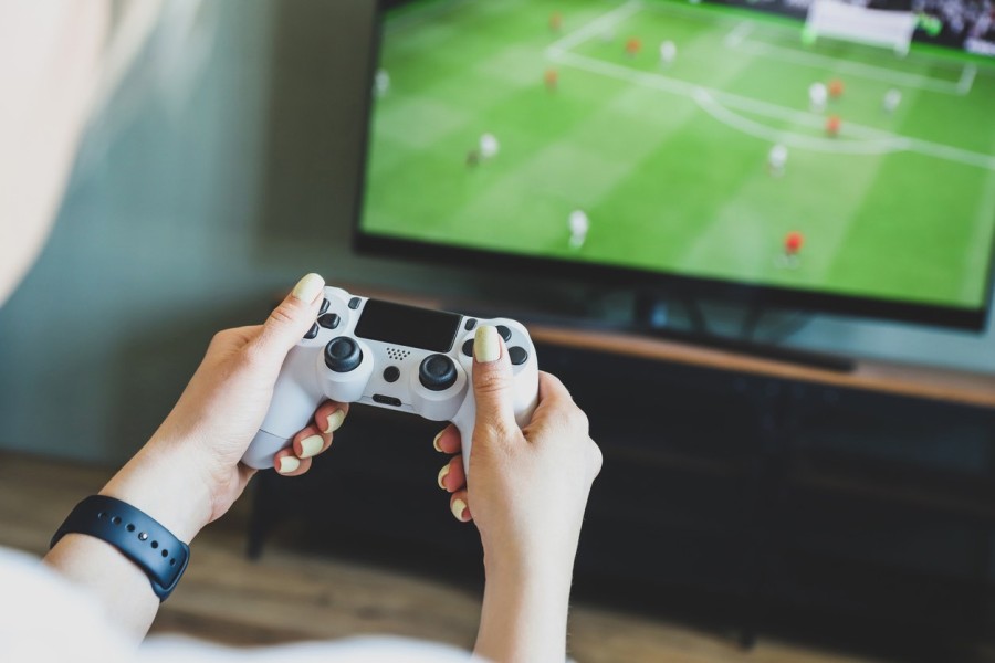 Girl Playing Football Video Game Girl Playing Football Video Game