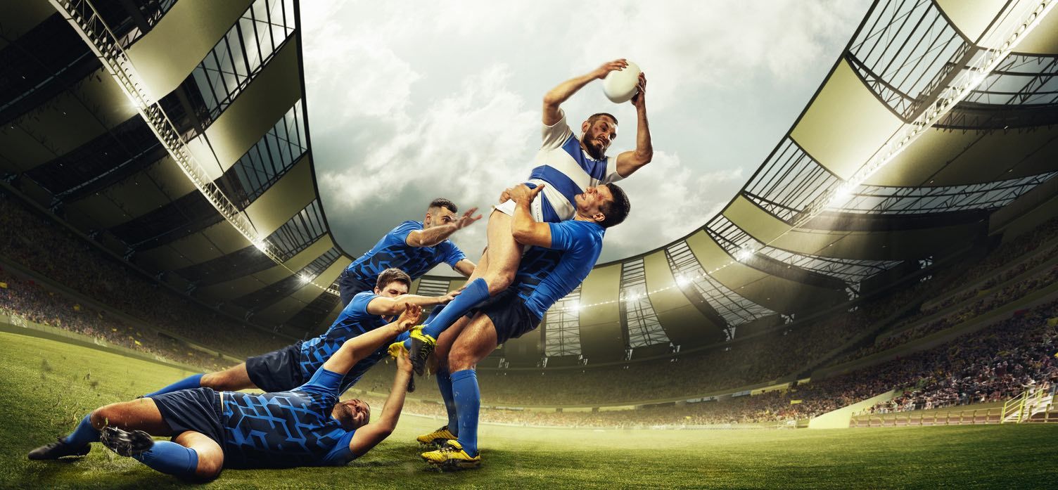 Rugby Players Catching Ball