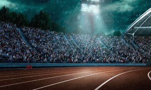 Athletics track in rain