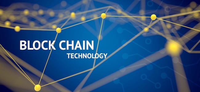 Block Chain Technology text on symbolic background