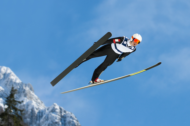 Skier soaring through the air